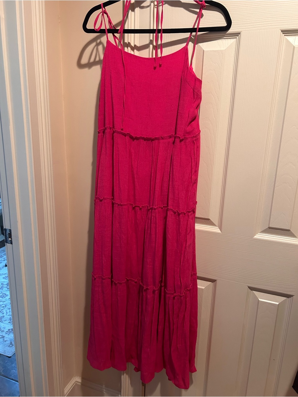 Women’s Hot Pink Tiered Maxi Sundress with Adjustable Straps